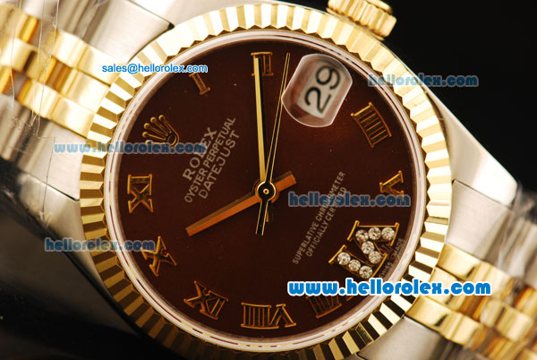 Rolex Datejust Automatic Movement ETA Coating Case with Brown Dial and Two Tone Strap - Click Image to Close